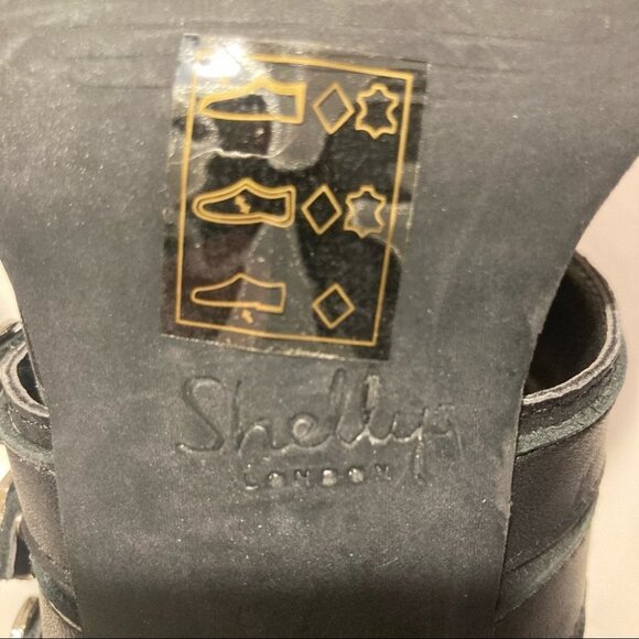 SHELLYS LONDON Sz 5 Stacked 2.5” Heel Buckle Accents Sandals - Picture 7 of 10